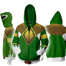 (Green, Tag XL=US M) Morphin Power Mighty Rangers Cosplay 3d Printing Hoodie Coat Sweatshirt Sweater
