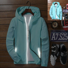 (Water Blue, 2XL) Luminous Mens Windbreaker Zipper Jacket Hoodie Light Sports Gym Outwear Coat