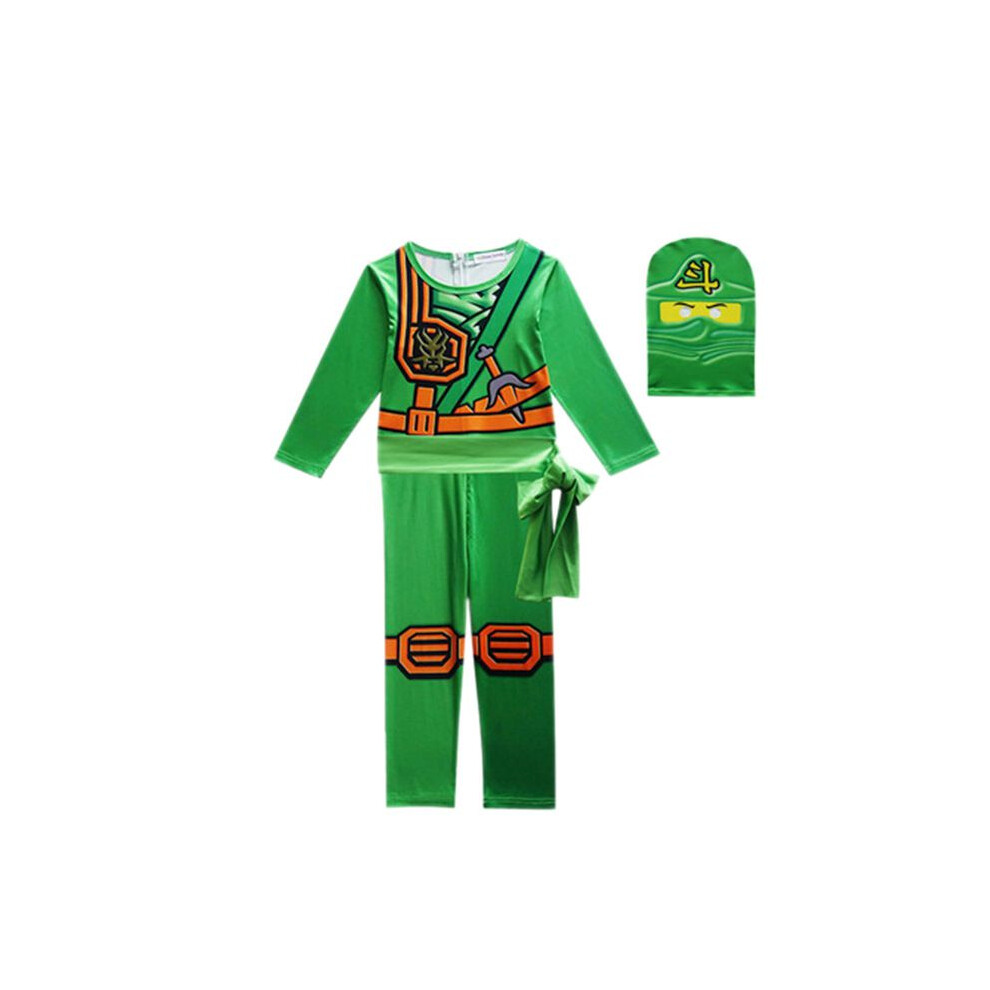 (, 120Cm) Kai Ninjago Kids Jay Cosplay Glove Hat Jumpsuit Set Clothes Party Halloween Green
