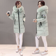 (Bean green, L) Warm Winter Women Long Jacket Fur Hooded Parka Ladies Coat Outwear Collar