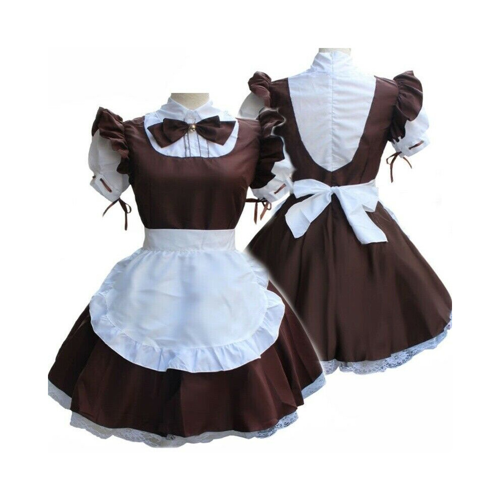 (Brown,M)Mujeres Manga Corta MuñEca Cuello Retro Vestido De Mucama Lindo Disfraz De Mucama Francesa Conjunto-image