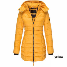 (Yellow, M) Warm Womens Winter Collar Hooded Long Coat Zipper Jacket Parka Outwear