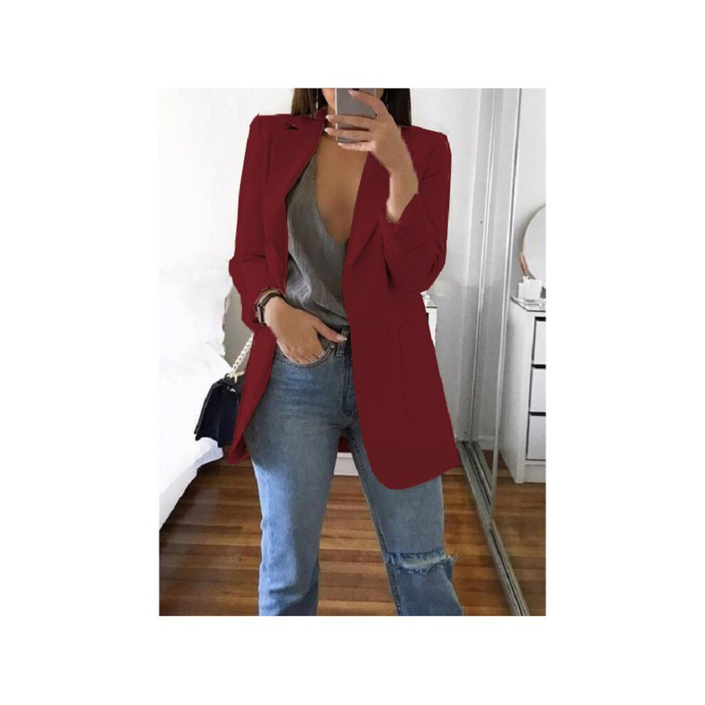 (DarkRed, 4XL) Lapel Loose Women Turndowncollar Long Sleeve Casual Women Blazer Outwear