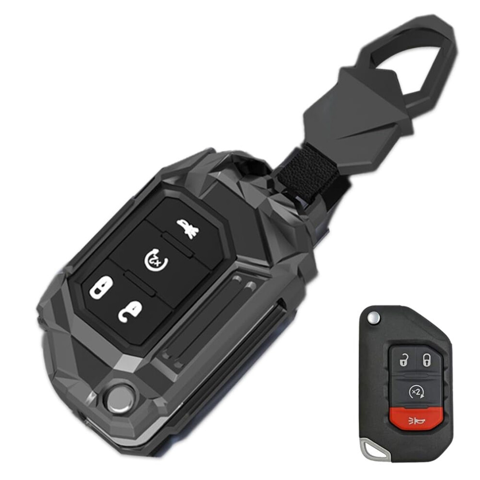 Zinc Alloy Key Fob Case Cover For Jeep Wrangler Gladiator Jl Jlu Sahara Rubicon Jt Overland Sport 2018-2023 4 Buttons Gray 6947110195933