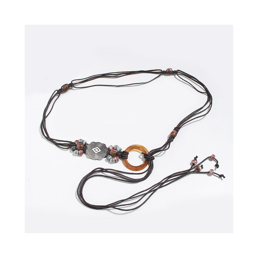 (Coffee) Traditional Waist Rope Belt Cotton Linen Tie Resin Round Style Artisanal Buckle-image-OPC-PJNVJHD-NEW