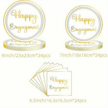 White wedding theme disposable tableware, paper plates, paper cups, paper towels and tablecloths set