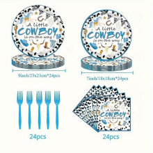 Western cowboy style theme party disposable tableware set paper plate paper cup paper towel knife fork spoon set