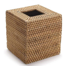 Square Rattan Tissue Box Cover, Hand Woven Wicker Tissue Holder, 5.7 X 5.7 X 5.7 Inches, Wood Color Fg