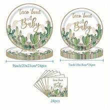 Mexican cactus theme party tableware set, paper plates, paper towels and party decorations