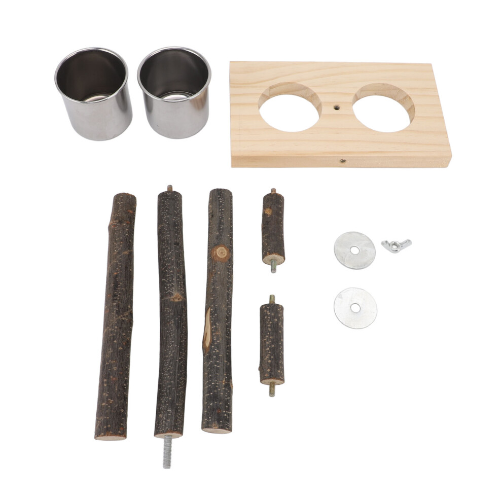 Wooden Perch Stand Hanging Bowls Bird Food