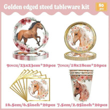 Horse racing horse theme party hot selling pet birthday party decoration supplies large and small plug-in tableware party supplies