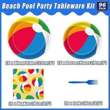 96pcs Summer Pool Beach Party Paper Plates Napkins Beach Pool Ball Party Decorations Supplies