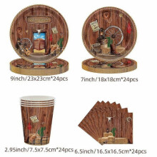Cowboy theme disposable tableware paper plate paper towel paper cup set non-laminated