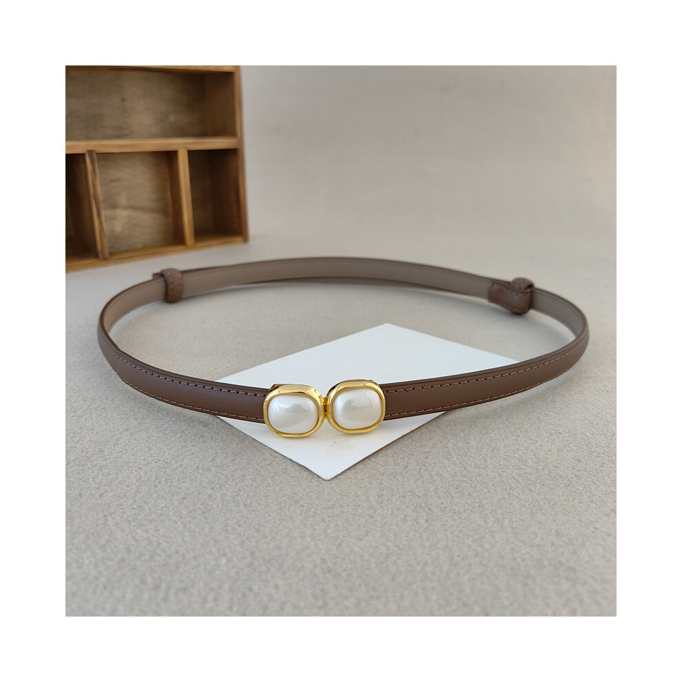 (Caramel) Fashionable Women Leather Belt With Pearl Metal Buckle For Weekend Office Gift-image-OPC-PJNVXBY-NEW