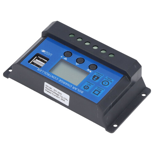 Regolatore di carica solare LCD, 20A, 12V/24V, 2 USB