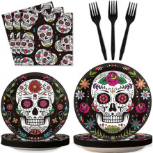 Mexican Carnival Sugar Skull Day of the Dead Tableware Set Halloween Party Decorations Flower Skull