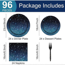 96pcs Galaxy Party Starry Night Supplies Tableware Set Outer Space Theme Birthday Star Party Table Decorations