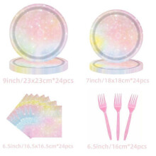 Pastel rainbow tableware fork set paper rainbow birthday party tableware rainbow cloud birthday gift wedding
