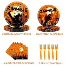 New Halloween theme orange party supplies zombie paper plate, paper towel, fork and spoon set gift party