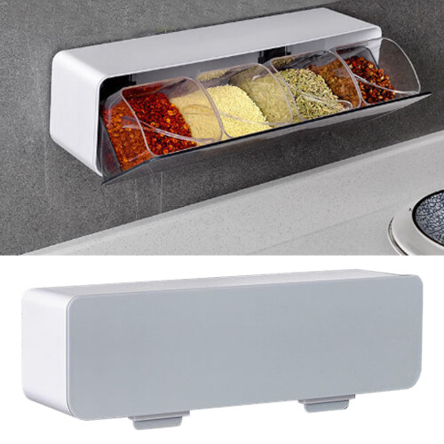 Wall Mounted Seasoning Box 400ml Gray with Spoon, Large Capacity 2