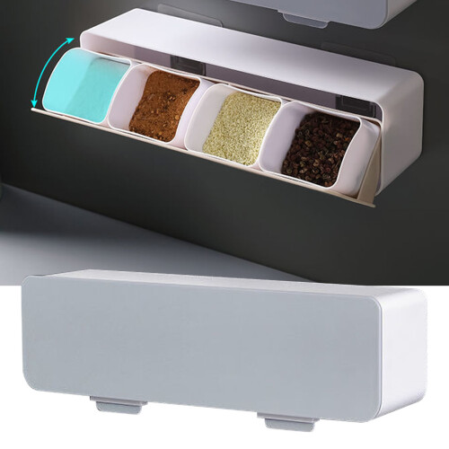Wall Mounted Seasoning Box 400ml Gray with Spoon, Large Capacity