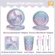 New mermaid pink purple fish scale disposable paper plate paper cup paper towel knife fork spoon set party decorations
