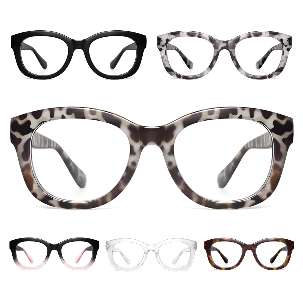 Blue/Light 6 Pack Oversized Reading Glasses For Women, Stylish Blocking Anti Eyestrain Computer Readers With Spring Hinge