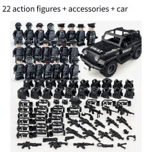 Lot de 22 figurines militaires soldat noir swat jeep assemblage jouet bloc de construction