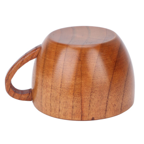 Wood Coffee Mug Tea Cup Retro Flat Base Handle Household School Office 2
