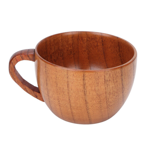 Wood Coffee Mug Tea Cup Retro Flat Base Handle Household School Office 1