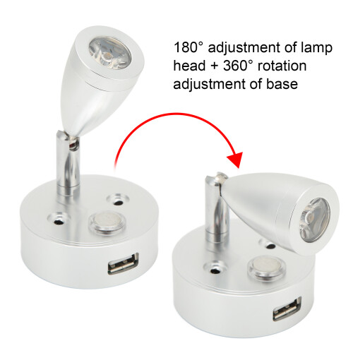 10V-30V RV LED Reading Light 3W Warm White Bedside Lamp, Metallic Silver 2
