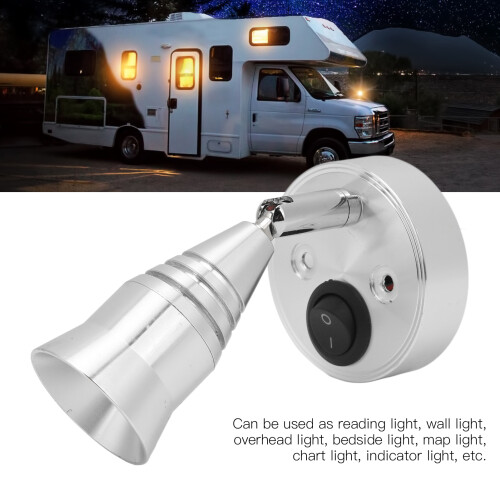 LED RV Reading Light 12V 3W Silver Flexible Interior with Switch 2