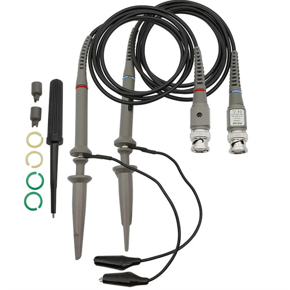 P6100 Bnc Oscilloscope Probe Kit 2 Pack Test Lead Clamp Probes 100Mhz Bandwidth Compatible With Most Oscilloscopes 6493810702495