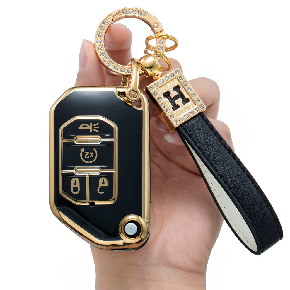 Key Fob Cover With Keychain, Soft Tpu 360 Degree Protection Case For Jeep Wrangler Jl Gladiator Jlu Jt Sahara Rubicon 6947110200712