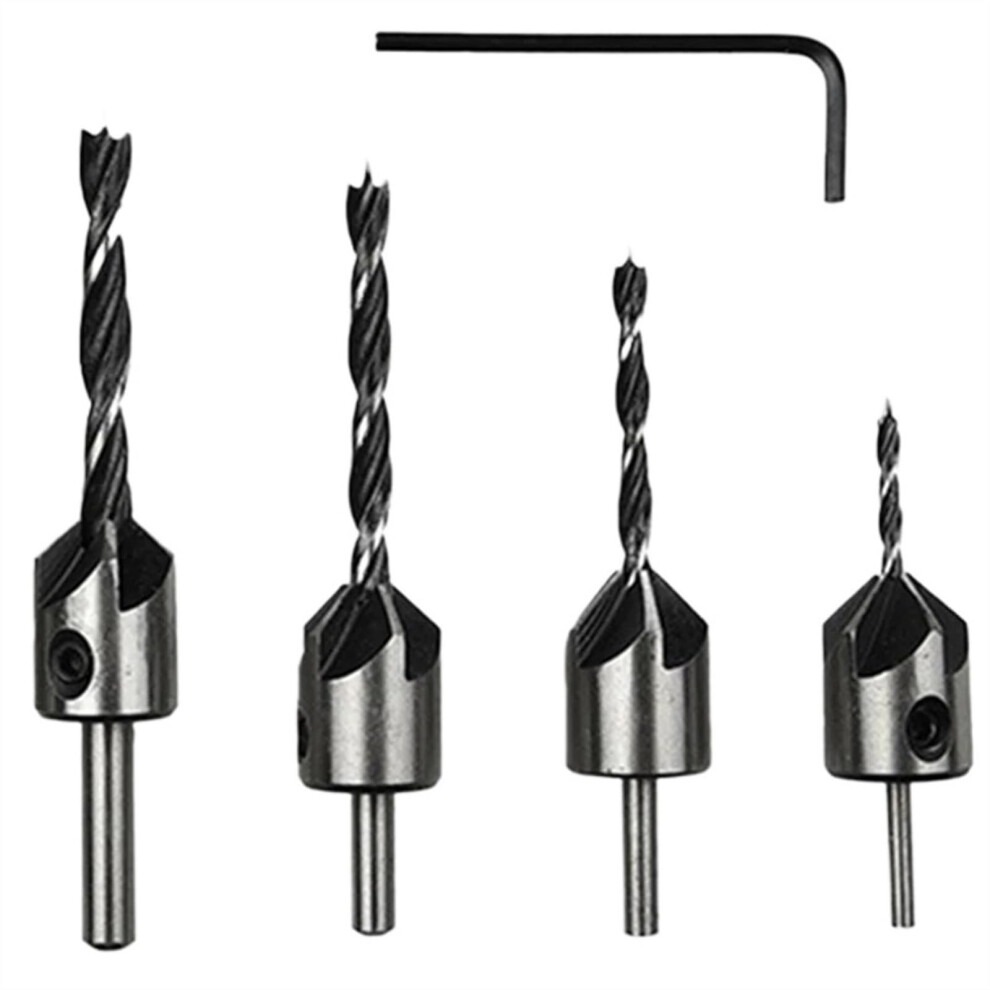 4Pcs Hss Conical Drill Bit Countersink Set For Woodworking, Chamfer Bit For Pilot Holes And Screw Holes 6947110201009