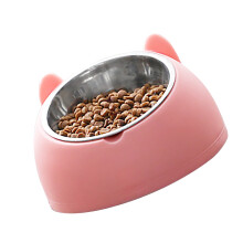 Haustier-Futter- und Wasserschüssel aus Edelstahl, abnehmbar, rutschfest, im Cartoon-Design, Napf für Hunde und Katzen, pink, Hundesilhouet