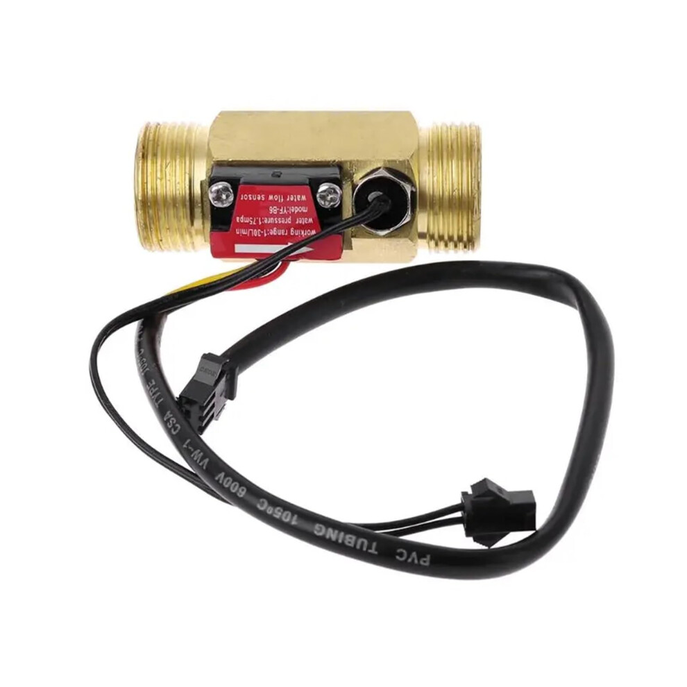 Water Flow Meter G3/4" With Temperature Detection, Copper Shell Hall Flow Sensor For Liquid Applications 6947110201726