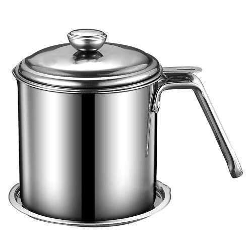 Stainless Steel Oil Filter Pot 1.3L Dust Proof Mesh Strainer Can 1