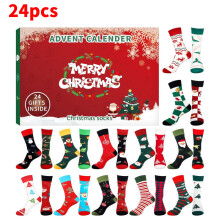 24tlg Weihnachtsstrumpf Adventskalender Blindbox Spielzeug Socken Set Weihnachtsmuster