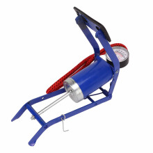 Fuß-Pumpen-Luftpumpe für den Boden, einzelne Zylinder, mit Manometer, für Reifen, Bälle, Gummiboote, Luftmatratzen, Blau