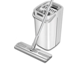Floor Mop and Bucket Set with Microfibre Pads, Self-Wringing System for Wet Dry Use, Compatible with Laminate Tile Hardwood Floors, White