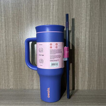 (Deep Navy, 40oz) 40oz Double Wall Vacuum Insulated Stainless Steel Tumbler with Handle and Straw, Leak Proof Lid for Car Outdoor Use