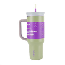 (Sage Green, 40oz) 40oz Double Wall Vacuum Insulated Stainless Steel Tumbler with Handle and Straw, Leak Proof Lid for Car Outdoor Use
