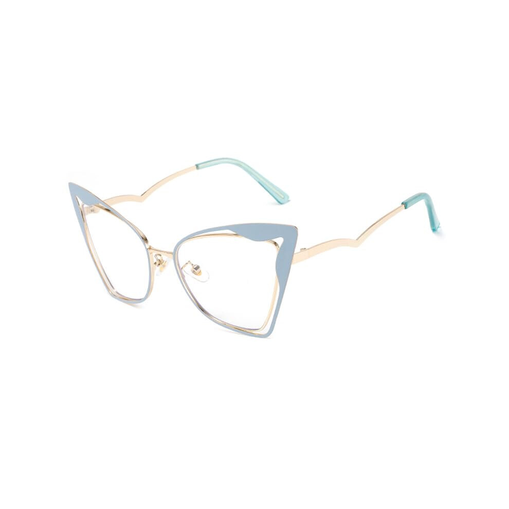 Blue/Light Cat Eye Reading Glasses For Women - Metal Frame Blocking Computer Eyewear For Reading And Screen Use