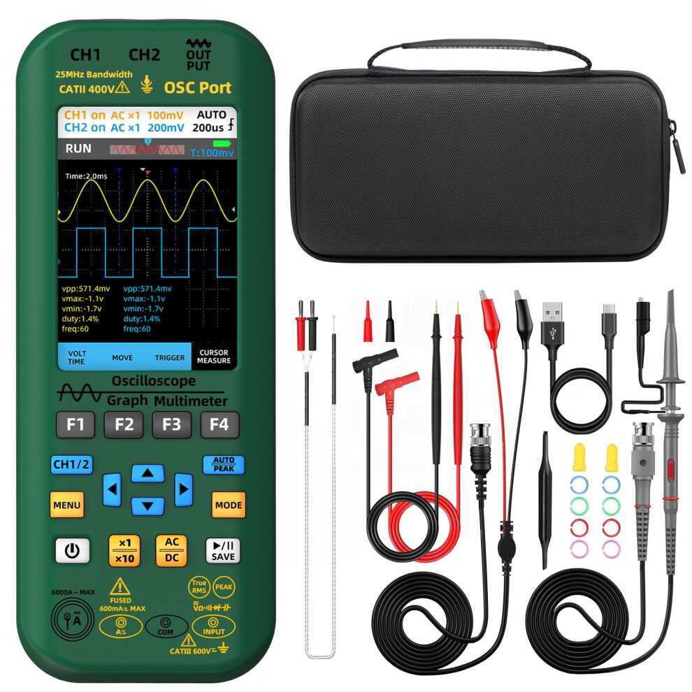 Dual Channel Oscilloscope Multimeter 50Mhz Bandwidth Handheld 3.98'' Tft Signal Generator With Flexible Current Clamp 4 In 1 Tester 6276012510828