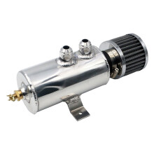 Universal 10AN Aluminum Baffled Oil Catch Can 750ml with Drain Valve and Breather Filter Silver Brushed Reservoir Tank