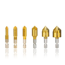 Chamfer Drill Bit 1/4 Inch Hex Shank 90 Degree HSS TiN Coated 5 Flute Countersink Wood Drilling Bit