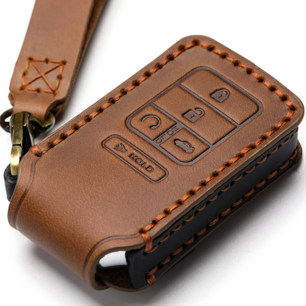 Leather Car Key Fob Cover For Honda Keyless Remote Compatible With Accord Civic Cr-V Hr-V Odyssey Pilot C- Brown 6947110205830