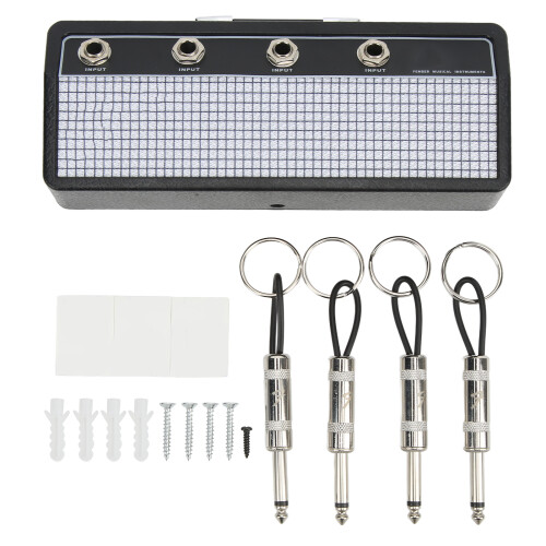 Wall Mount Guitar Plug Storage Box with 4 Keychains, Metal Guitar Key Holder 1