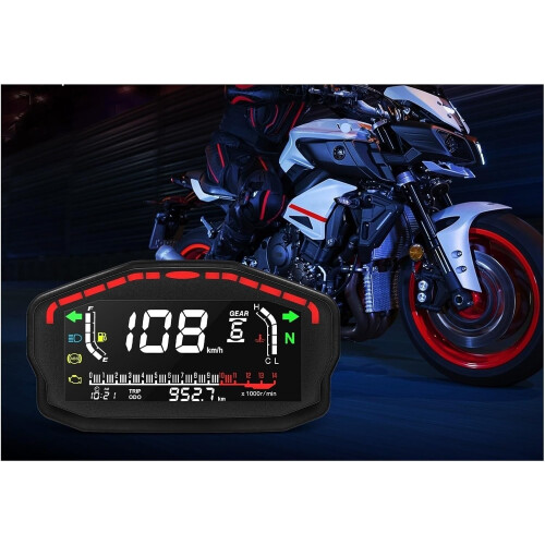 Motorcycle Digital Tachometer Universal Speedometer LED Odometer for 2-4 Cylinder Motorbikes, Waterproof, 12V Panel Meter 2